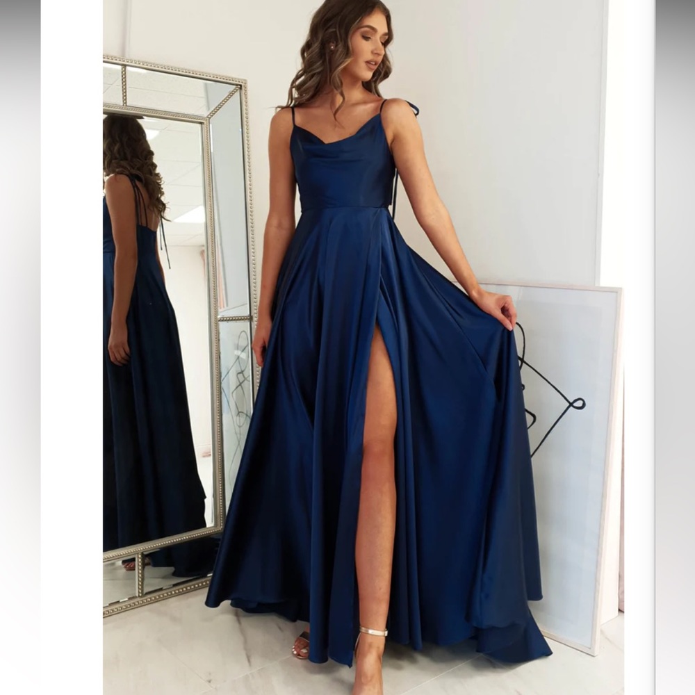 OhHello Anna Cowl Neckline Gown | Navy